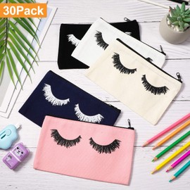 30 Pieces Eyelash Makeup Bags Canvas Makeup Bags Lash Cosmetic Bags Travel Make up Pouches with Zipper for Women and Girls, 5 Colors (7.1 x 4.3 Inch)