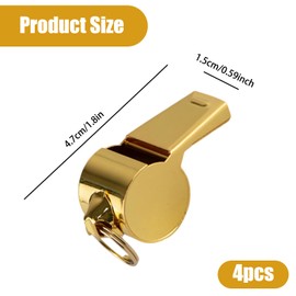 zuylikxy 4-Pack Gold Stainless Steel Whistles with Lanyards - Super Loud Premium Metal Sports Whistles for Referees, Coaches, Teachers, Training, and Outdoor Emergency Activities