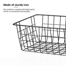 Metal Wire Baskets, Dveda 6 Pack 11.02" x 8.7" x 4.7" Durable Metal Storage Basket, Black Wire Basket with Handles for Cabinets, Pantry Storage, Bathroom, Shelf Organizing