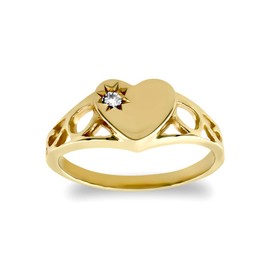 Jewelco London Girls Solid 9ct Yellow Gold Solitaire Love Heart Signet Baby Ring