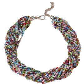 Jascatin Bohemia Mehrschichtige übertriebene Halskette, handgefertigte Perlenkette, Boho-Perlen-Choker-Halskette für Frauen, Einheitsgröße, Metall, Kein Edelstein