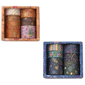 12 Rollos de Cinta Washi de Navidad, Patrón de Elementos Navideños,Papel de Aluminio Dorado,Cinta Decorativa para Albumes de Recortes, Diario,Regalos de Navidad (Naranja y Azul-Caja Blanca!)
