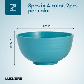 Luckore Unbreakable Wheat Straw Cereal Bowls, 26 oz Reusable Cereal Bowls Set of 8, Microwave & Dishwasher Safe, Suitable for Kitchen Soup and Salad, Multicolor 4 Colors