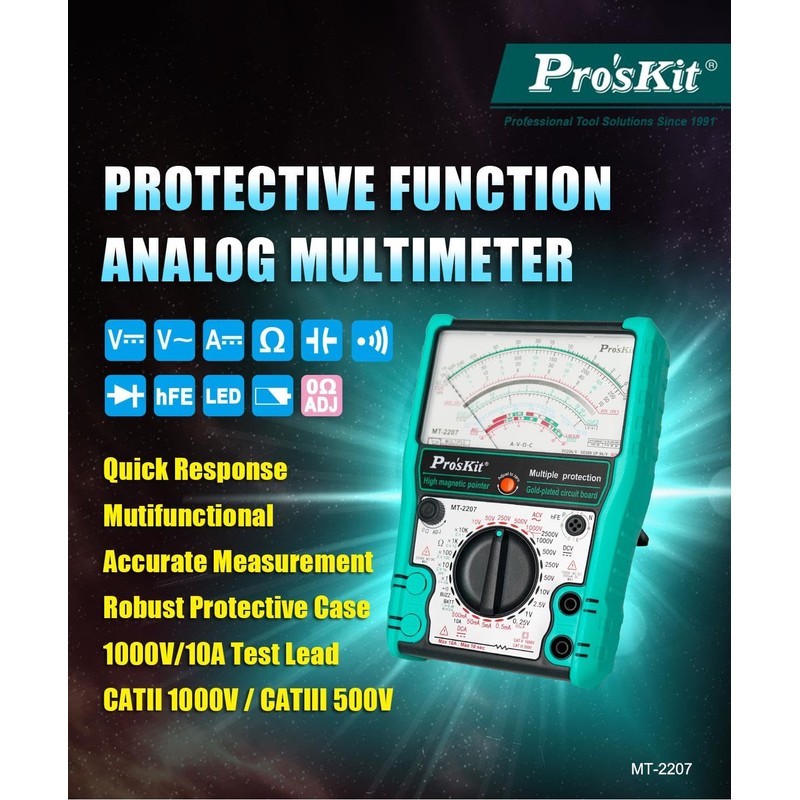 Pro'sKit Tool Solutions MT-2207 Protection Function Analogue Multimeter Quick Response