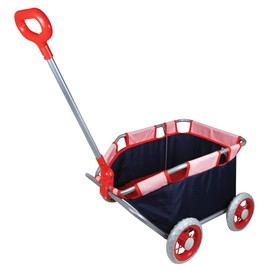 Lissi: Doll Pull Cart - Navy & Red - Foldable, Easy Push/Pull, Long Handle, Play-Transport-Hold-Store Dolls, Stuffed Animals & Plushies, Kids Ages 2+