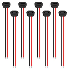 XIITIA 8pcs Type-C Female Chassis Waterproof 2P Solder Wire Type USB C Pigtail Cable Extension Power Cable USB-C Plug to 2 Pin Bare Wire Open End Connector(2pin Without Terminal)