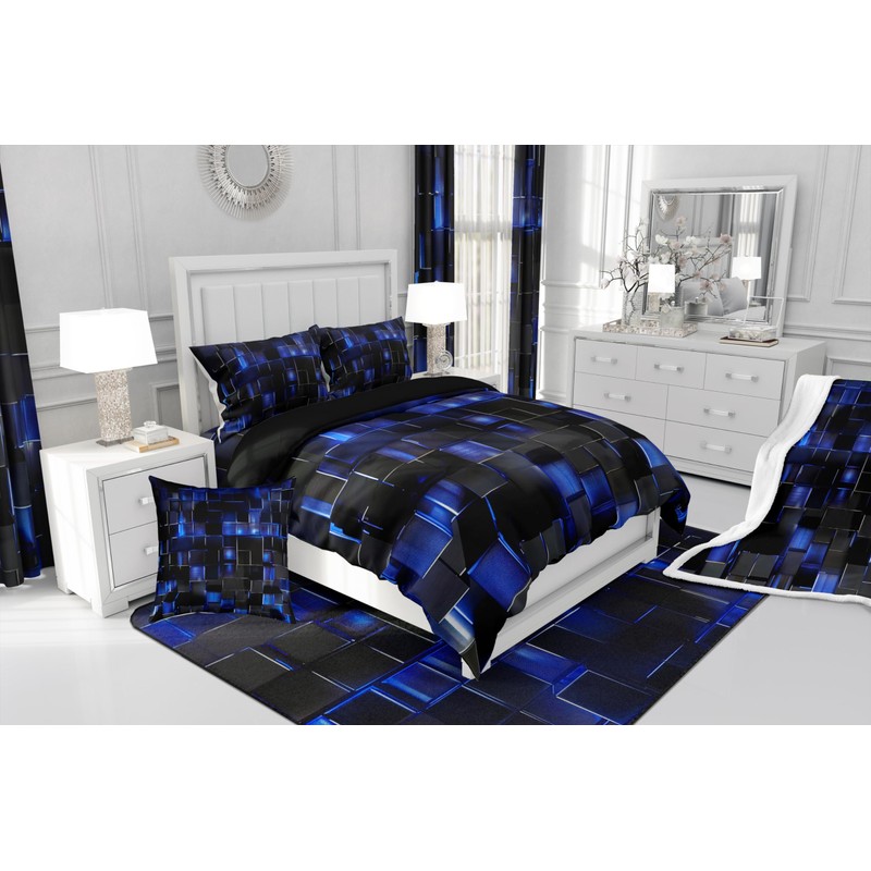 Black Navy Blue Duvet Cover Modern Geometric Comforter Cover Gradient