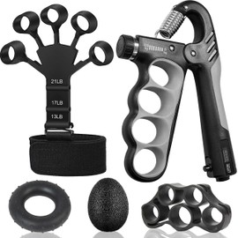 Hand Grip Strengthener Workout Kit (5-Pack) – Includes Adjustable Resistance Forearm Grippers, Finger Stretcher, Grip Ring, and Stress Relief Grip Ball for Athletes