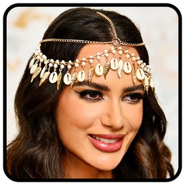 Zoestar Boho Head Chains Gold Shells Headband Leaf Bridal Headpiece Festival Hair Accessories for Women and Girls