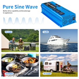 1000W Pure Sine Wave Inverter DC 12V to AC 110V/120V Converter 2000w (Peak) Car Power Converter with 3 AC Outlets, 4USB Port,Power Inverter for Car, Truck, Home, Vehicles, Laptop