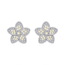Hawaiian Plumeria Stud Earrings 925 Sterling Silver Cz Flower Earrings Flower Jewellery for Women Mom