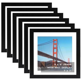 OMISHE 6 Pack 9x9 inch Picture Frames Black for Wall Hanging or Tabletop Poster, Frame Display 7x7 inch with Mat or 9x9 Without Mat, Square Wall Gallery Photo Frames,Black