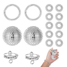 Skills Borderline, 2 Anxiety Ring, Silver, 10 Acupressure Ring, 2 Acupressure Bracelets, Two Piece Hedgehog Ball, Used to Relieve Anxiety, Works on Fingers, Palms, Feet