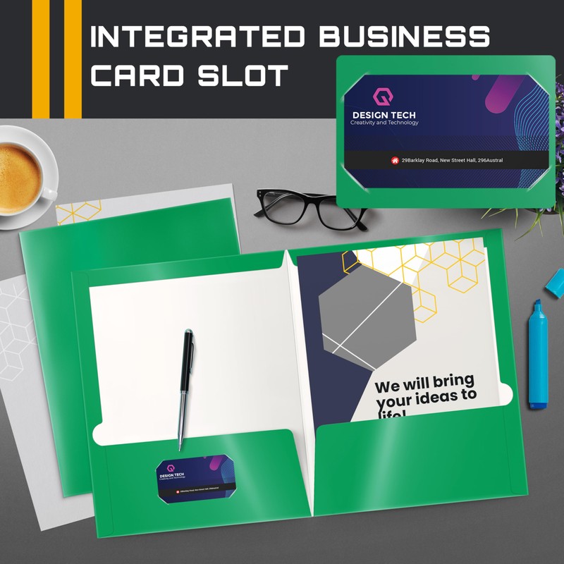 Better Office Products 2 Pocket Glossy Laminated Green Paper Folders,