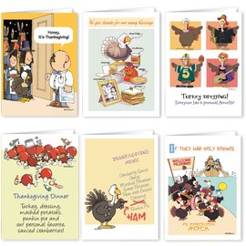 Stonehouse Collection Thanksgiving Cards (Variety Pack) - Set of 18 Boxed Cards & 19 White Envelopes, 5x7 Folded Greeting Card with 6 Unique Designs, Funny Thanksgiving Cards