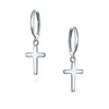 Small Plain Religious Dangling Charm Cross Mini Hoop Huggie Earrings