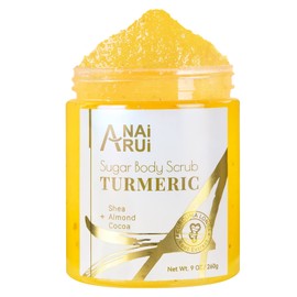 ANAI RUI Turmeric Body Scrub Exfoliator, Sugar Scrub for Exfoliating, Smoothing, Hydrating Skin, Face & Body Scrub with Turmeric, Face Body Hand and Foot Scrub, Moisturizing Body SkinCare, 9 OZ