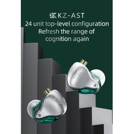 KZ-AST in-Ear Monitors, 24BA Top-level Configuration HiFi Stereo Earphones, Lightweight Noise Isolating Stage IEM Wired Earbuds/Headphones for Musician Audiophile (with Mic, Green)