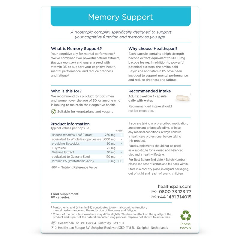Healthspan Memory Support (60 Capsules) | Supports Your Concentration, Memory