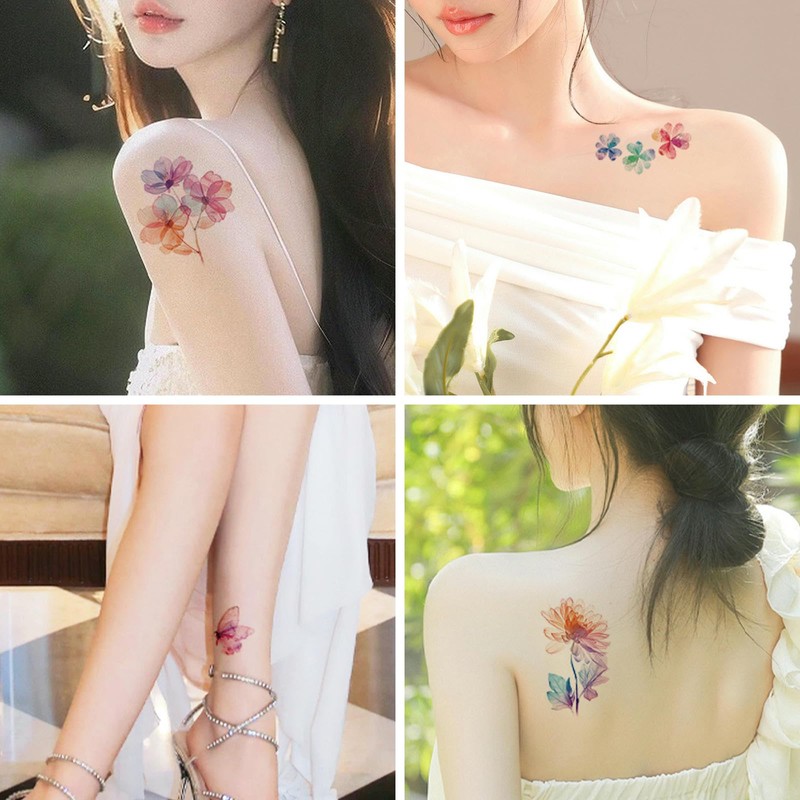 12 Blätter Aquarell Gemälde Blumen frische Aufkleber Schlüsselbein temporäre Tattoo