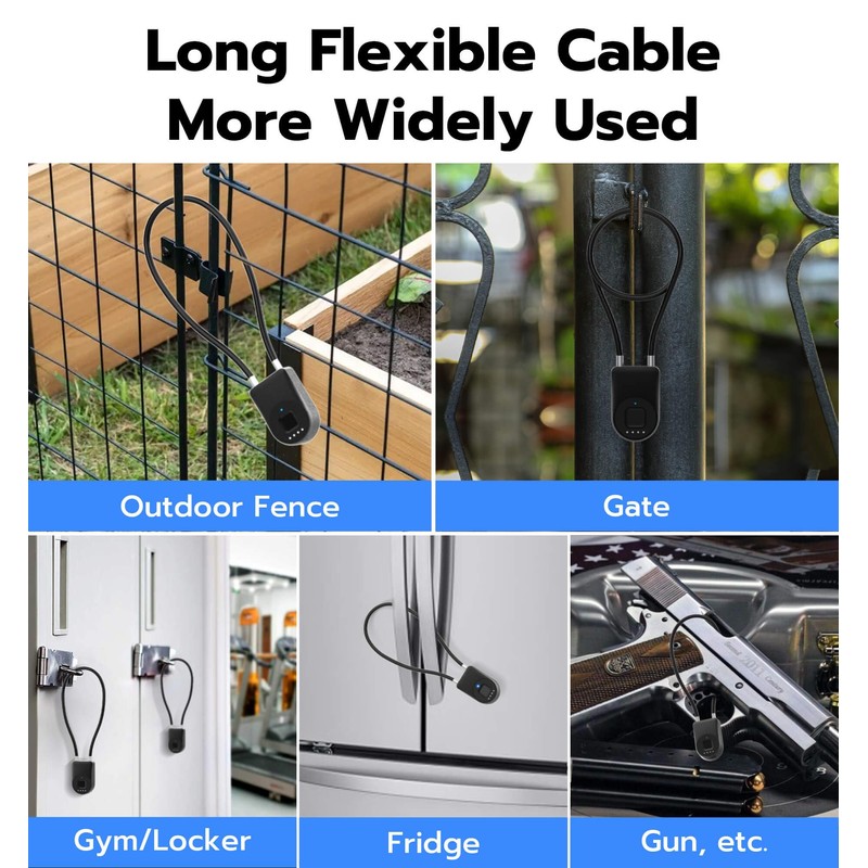 Anweller Fingerprint Cable Lock, 14" Long Shackle Small Padlock, Keyless