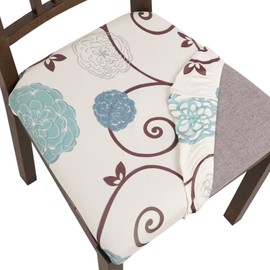 SearchI Seat Covers for Dining Room Chairs Stretch Printed Chair Seat Covers Set of 6, Removable Washable Upholstered Chair Seat Protector Cushion Slipcovers for Kitchen, Office(Ball Flower)