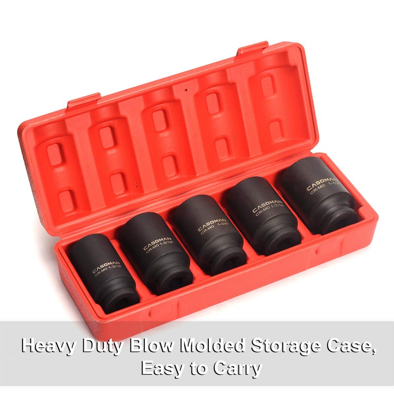 CASOMAN 1/2-Inch Drive Deep Spindle Axle Nut Impact Socket Set,