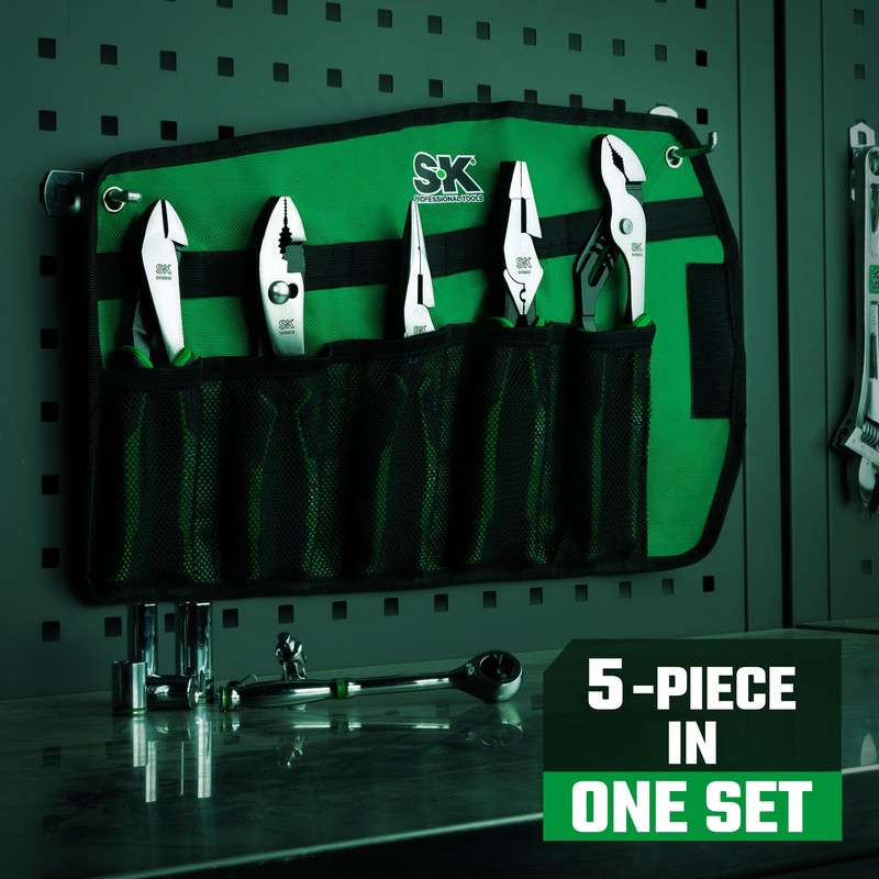 SK 5-Piece Pliers Set, 8" Needle Nose & Slip Joint