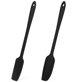 2 Pcs Silicone Jar Spatula Long Handle Rubber Scraper Heat Resistant Spatula Non-Stick Silicone Scraper Kitchen Silicone Spatula, Silicone Spatula Small Silicone Spatula Thin Spatula(Black)