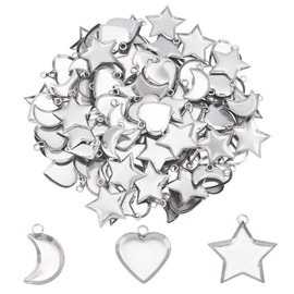UNICRAFTALE About 120pcs Heart/Moon/Star Pendant Trays Stainless Steel Blank Bezel Hypoallergenic Plain Edge Bezel Cups for Resin Pendant Making Stainless Steel Color