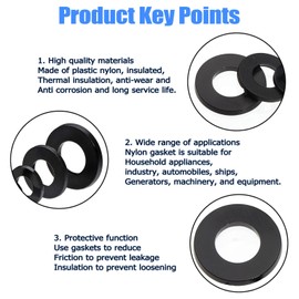 Pack of 500 Plastic Washers, Black Spacers, Flat Washers, Seals Spacer Washers for Industrial Fixings, Mechanical M2/M3/M4/M5/M6/M7/M8/M9/M10