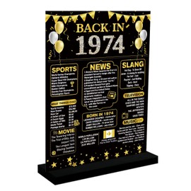 Tintisfafa 50th Birthday Decorations for Women Men, Black Gold Back in 1974 Poster Centerpiece with Stand for 50th Birthday Party, Vintage 1974 Birthday Poster Decoration Funny 50th Birthday Gifts