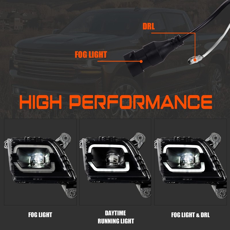 DRFG LED Fog Light with DRL Compatible for Chevy Silverado