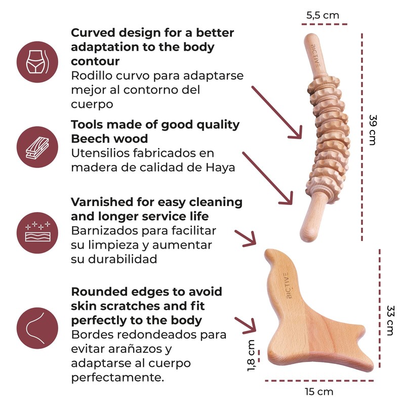 BICTIVE Curved Roller Massager and Body Shaping Paddle Kit. Wood