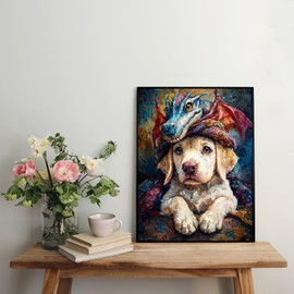Diamond Art Kits for Adults Beginner, Dog and Dragon 5D Diamond Painting Kits for Adults, DIY Round Full Drill Animals Gem Art Painting and Crafts for Gift Home Wall Decor 12x16 Inch