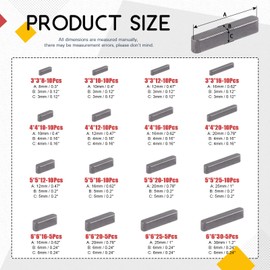 Hilitchi 144pcs 16 Sizes Carbon Steel Round Ended Feather Key Set, 3mm 4mm 5mm 6mm Key Stock Keystock Key Parallel Drive Shaft Keys Set for Fasteners Mechanical Industry