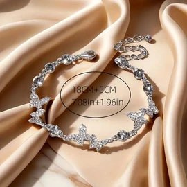 Elegant Butterfly Rhinestone Bracelet - Zinc Alloy, Perfect For Vacation & Everyday Wear, No Box Included