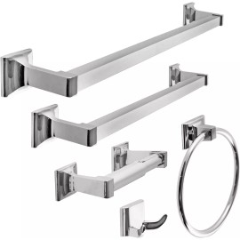 Classic Accessories 5 pcs Bathroom Hardware Set Heavy Duty Hook Toilet Paper Holder Towel Ring Bar - Polished Chrome