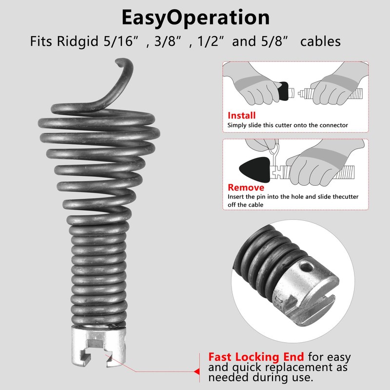 9-Piece Drain Snake Attachment Kit for Heavy-Duty Cables — Professional-Grade