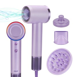 ZYELBF Low Noise Thermo Control Professional Ionic Hair Dryer, 150000 RPM, 500 Millions Negative Ionic Care, with Magnetic Diffuser, Nozzle and Holder Wall Mounted (Purple)