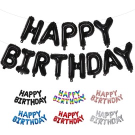 Black Happy Birthday Balloons, 16 Inch Foil Letter Balloons Banner Reusable for Birthday Decorations and Party Supplies