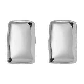 Gold Rectangle Stud Earrings for Women, 14K Gold Plated Thick Stud Earrings, Minimalist Geometric Earrings for Women (Jihe-earring-changfang-Silver)