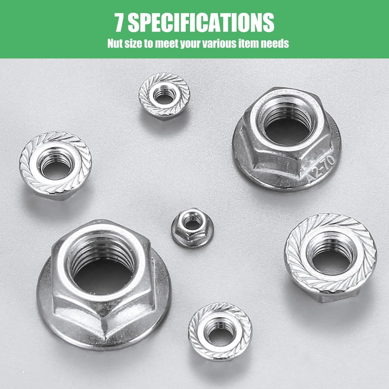 Pack of 185 Flange Nuts, Hexagonal Flange Nuts with Flange