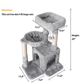 Pesofer Cat Tree, Small Cat Tower with Sisal Scratching Post and Hammock Light Gray