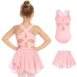 Zaclotre Ballet Leotards for Girls Toddler Sleeveless Hollow Back Dance Dress Outfit with Removable Skirt Combo