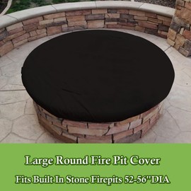 YardJoyliz 52-56 Inch Outdoor Built In Fire Pit Cover for In Ground Fire Pit Waterproof Heavy Duty Large Round Built In Stone Firepits Cover