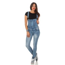 Fashion4Young 5067 Women's Jeans Dungarees Slimline Women's Dungarees - blue, size: 38
