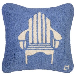 Chandler 4 Corners Artist-Designed Adirondack Chair on Blue Hand-Hooked Wool Decorative Throw Pillow (18 in x 18 in) Lake & Lodge Pillow for Couches & Beds - Low Maintenance, Lake House Cabin Pillow