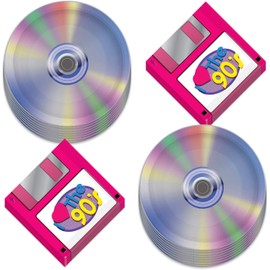 90's Party Supplies - Floppy Disk Napkins and CD Paper Plates (Serves 16)
