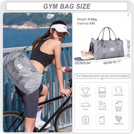 HYC00 Gym Bag Womens Mens Sports Duffle Bag with Shoes Compartment & Wet Pocket, Travel Duffel Bag Overnight Bag for Women Large Holdall Bag Hospital Bag Carry on Bag Hand Luggage Bag Cabin Bag, Grey